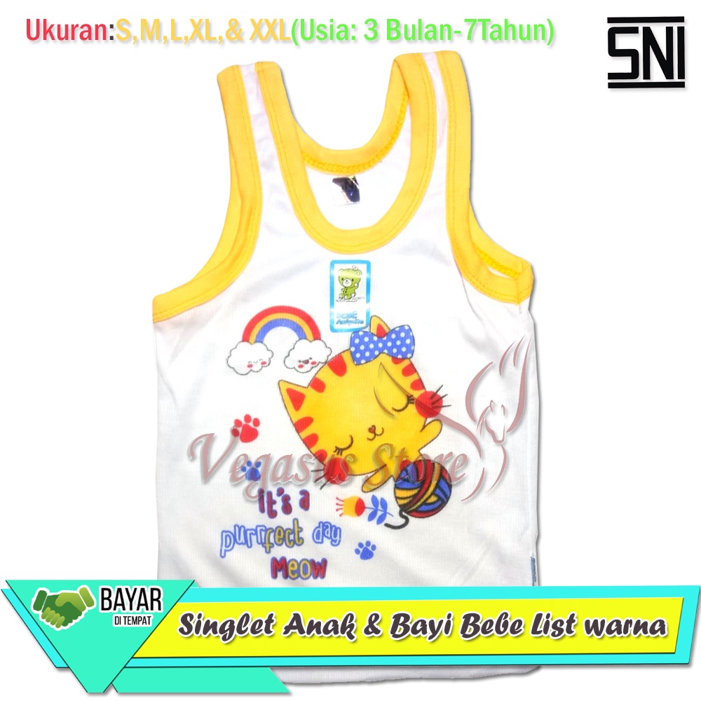 6 Pcs [Lebih Murah] Singlet Kutung BEBE PUTIH - Kaos Dalam Anak Motif Bebe SNI dari 3 Bulan s/d 7 Tahun-Vegasus Store(COD)