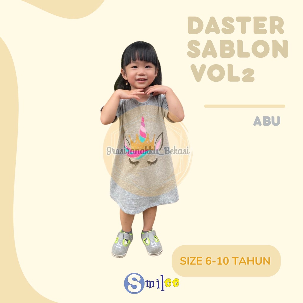 Daster Anak Smile Sablon Vol 2 Junior Motif Abu Kudapony Pelangi Size 6-10Thn