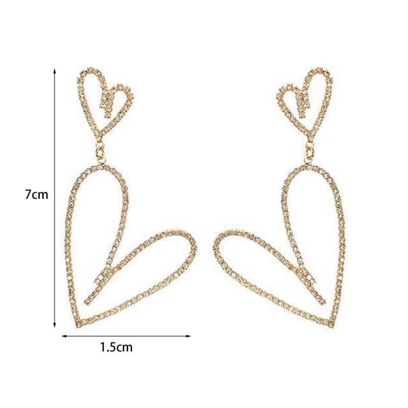 Anting Tusuk Gantung Desain Hati Hias Kristal / Berlian Imitasi Berkilau Untuk Wanita