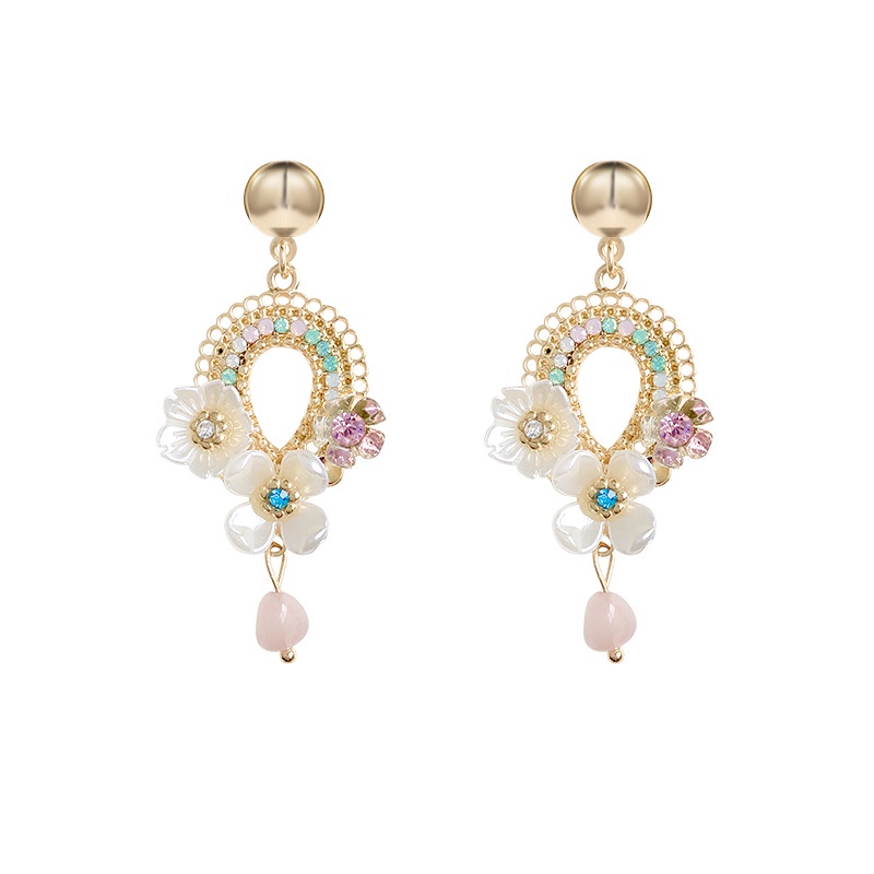 Shuling Female Drop Earrings S925 silver needle French Super Sweet Flower Earrings Diamond Earring Ins Style Ear Jewelry