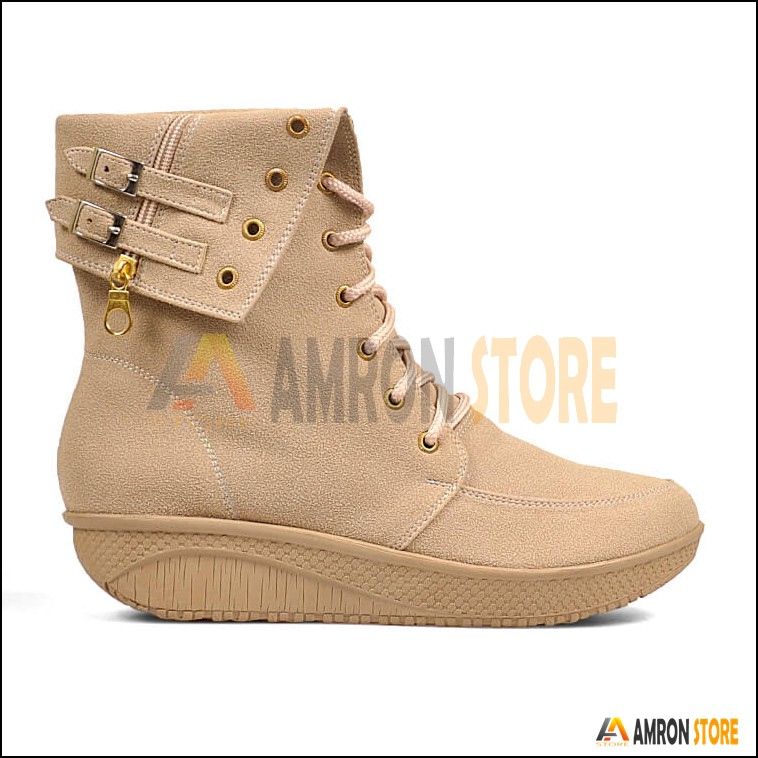 Sepatu Boots Wanita Korea Kasual Sintetis Cream