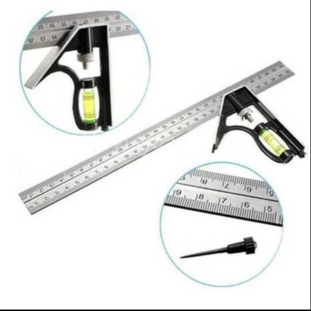 Mistar Penggaris Siku Kombinasi Waterpass Siku Sudut Stainless 30 cm