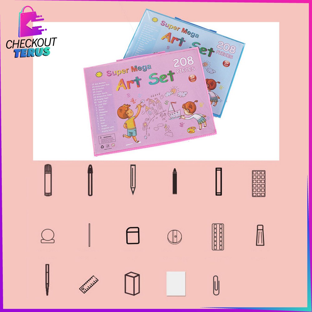 CT-A29 Peralatan Gambar Lukis Anak Mewarnai Set Isi 208PCS Pensil Warna Crayon Alat Tulis Oil Paste Colouring Book kids