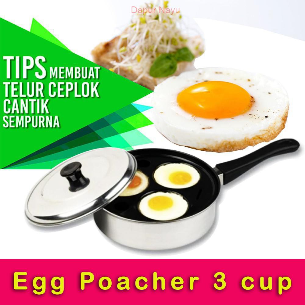 CETAKAN TELUR REBUS MATA SAPI EGG POACHER 3 CUP ANTI LENGKET + TUTUP Maspion