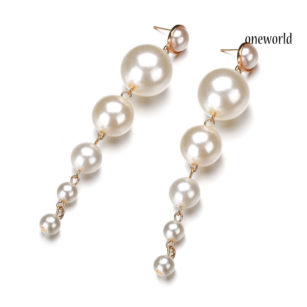 OW@ Fashion Women Long Faux Pearl Dangle Stud Earrings Statement Party Jewelry Gift