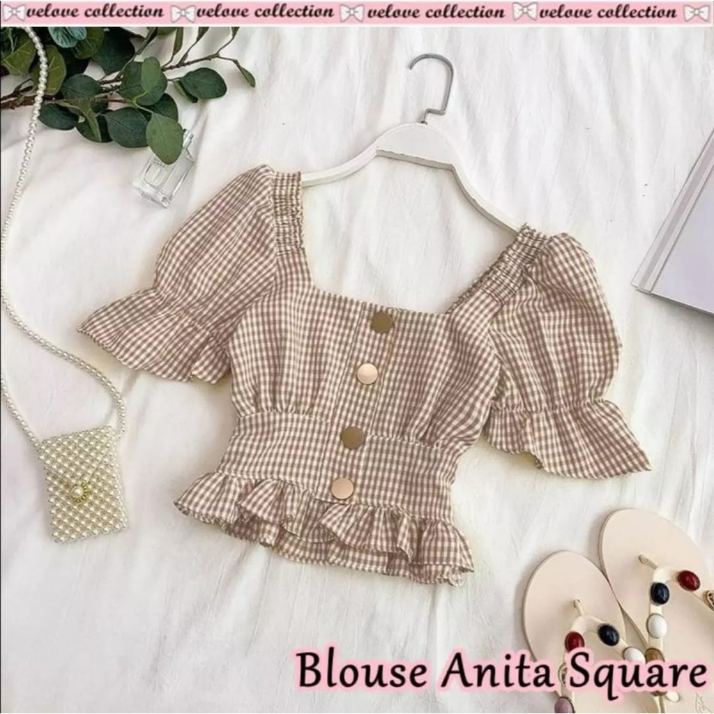 BDG_STYLE(COD) BLOUSE ANINDA kotak//blouse termurah//fashion wanita//atasan terbaru//atasan wanita/