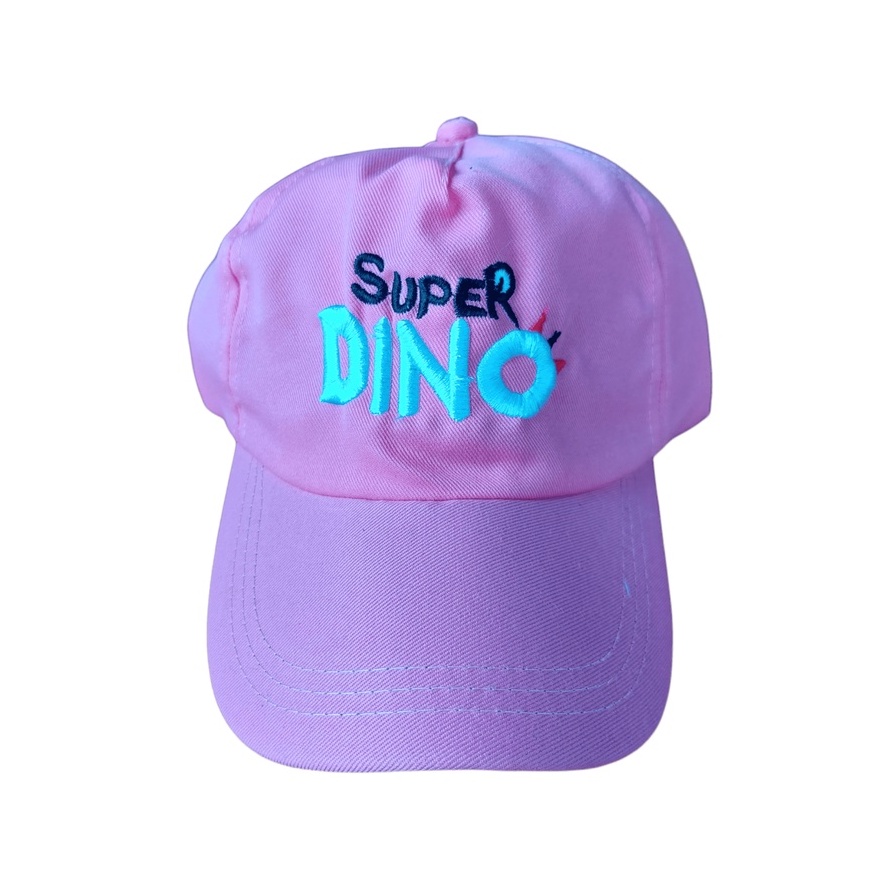 Topi Baseball Anak Bordir Lucky / Just Do It / Super Dino / Sunny Day Usia 2-10 Tahun Laki Perempuan Imut Lucu Kualitas Premium-Topi Superdino Pink