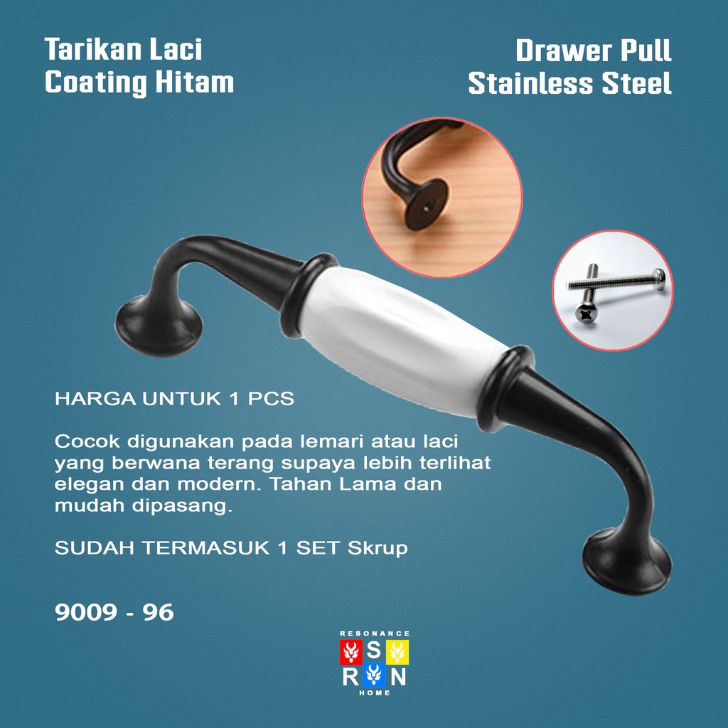 Tarikan Laci Coating Hitam 9009 / Handle Gagang Pintu Laci Lemari Resonance Home