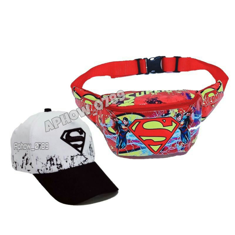 PAKET 2IN1 TAS SELEMPANG ANAK DAN TOPI ANAK DENGAN BERBAGAI MACAM MOTIF SUPER HERO WAISTBAG ANAK TOPI ANAK TAS SELEMPANG ANAK LAKI LAKI