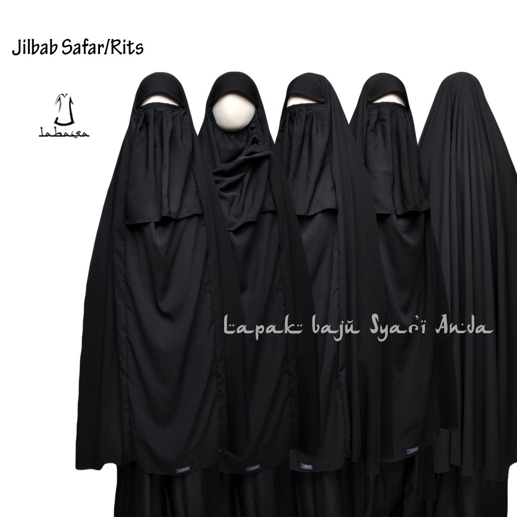 Labasa Jilbab Safar Non Purdah Size XL Sebetis Hitam | Jilbab Rits