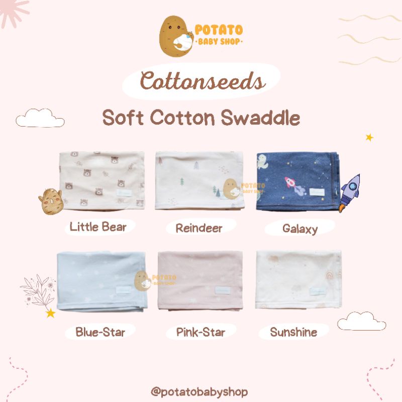 Cottonseeds Soft Cotton Swaddle - Bedong Selimut Bayi Boy &amp; Girl