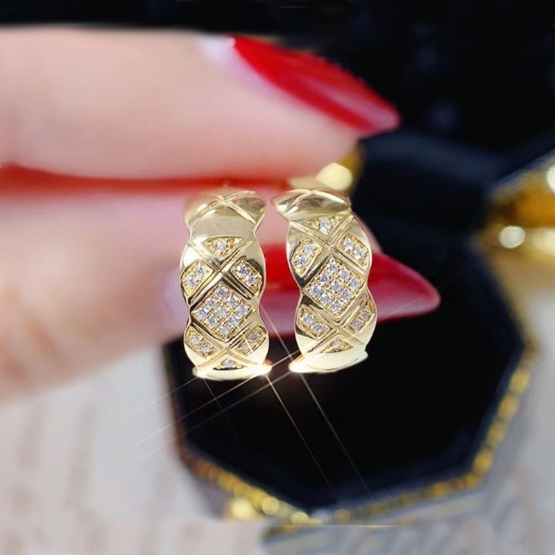 Fashion Gold Classic Exquisite Rhombic Ear Studs Diamond Earrings
