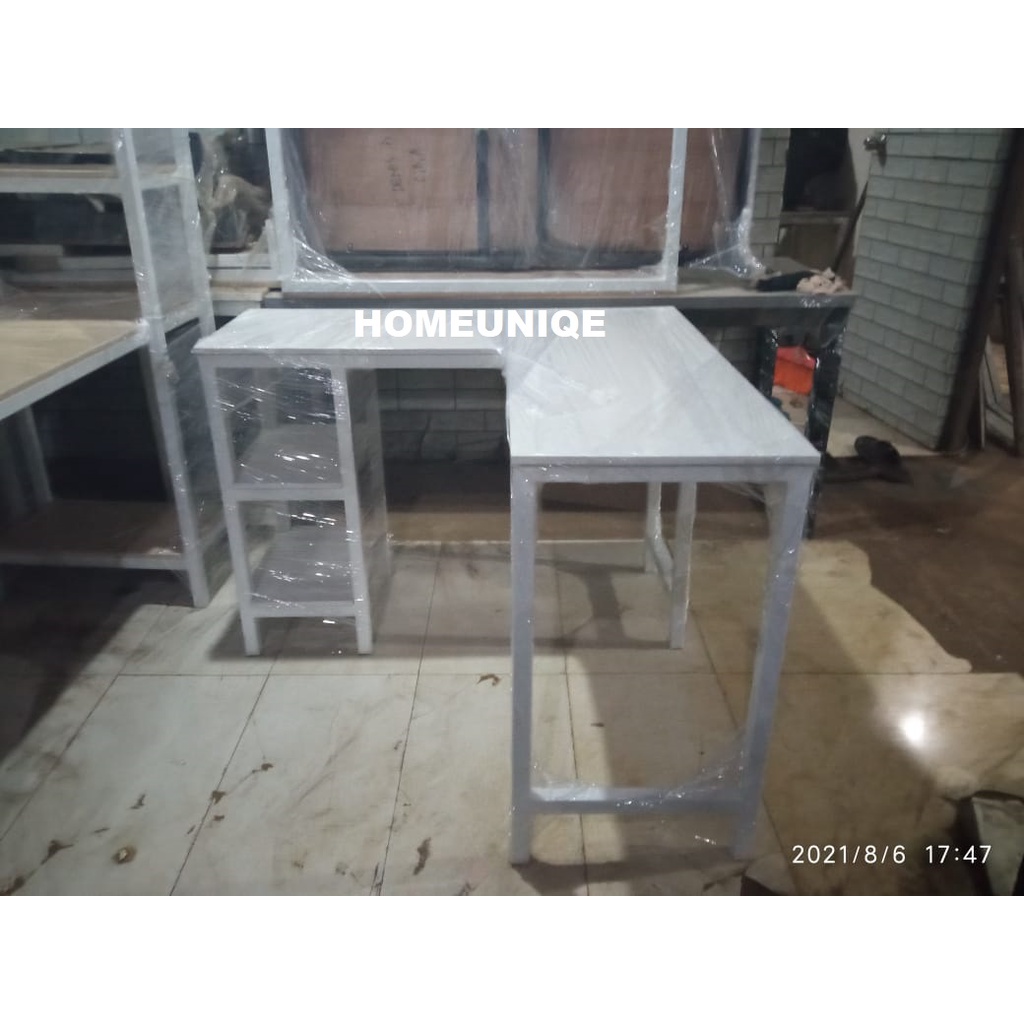 HOMEUNIQE Meja Letter L Kerja Meja Komputer Laptop Meja PC Gaming Meja Rak