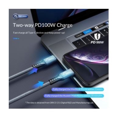 Type-c thunderbolt 4 3 to usb-c 2m cable orico charge data sync 40Gbps 8k 4k 60hz pd 100w usb 4.0 L-shape tbw4-20