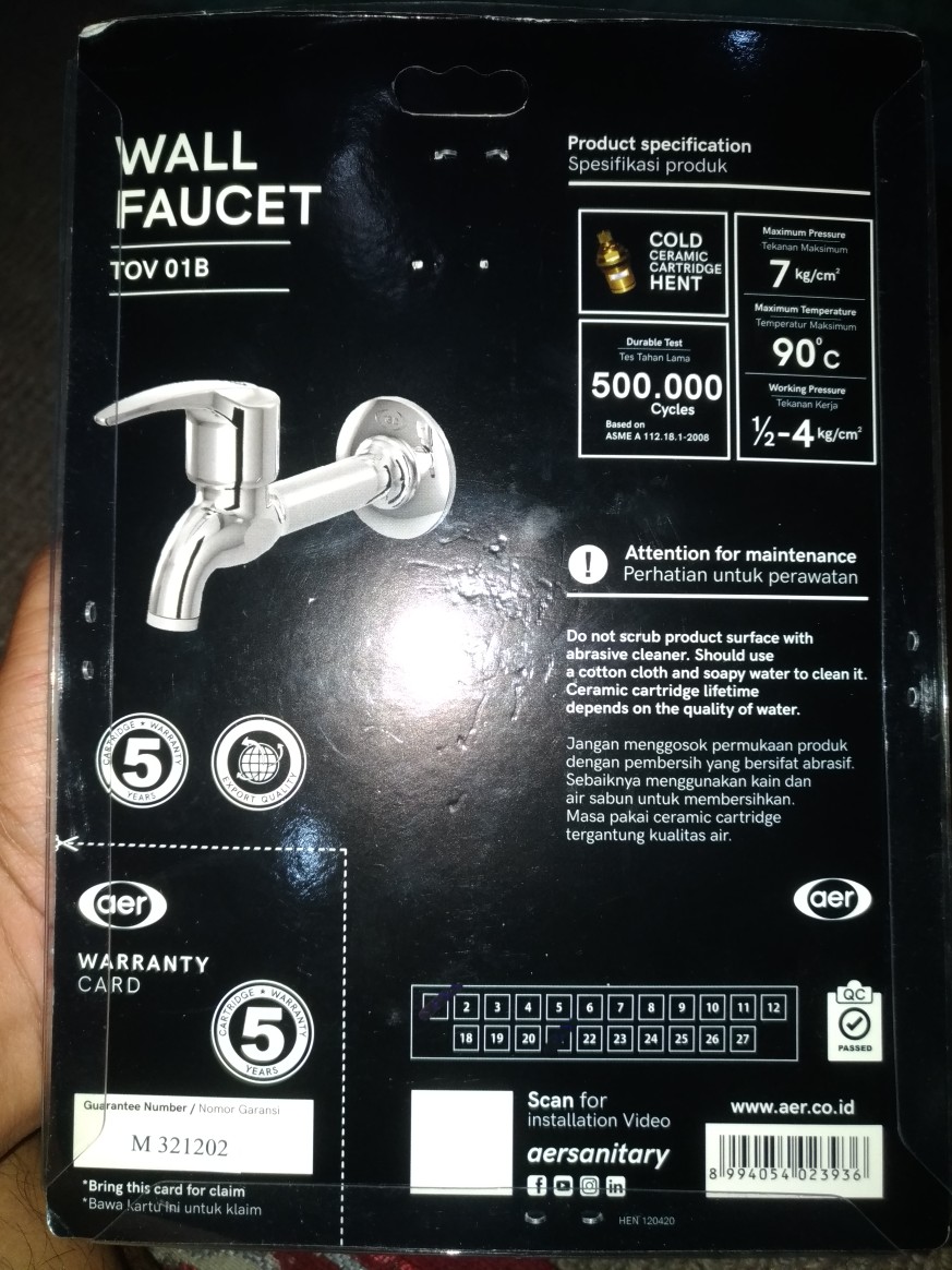 Aer Kran Tembok Kuningan Brass Wall Faucet Tov 01a