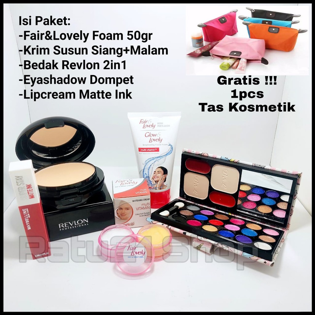 GRATIS TAS KOSMETIK!!!Paket Kecantikan Lengkap Set 5in1 Fair&Lovely Foam 50gr+Krim Siang+Malam+Bedak