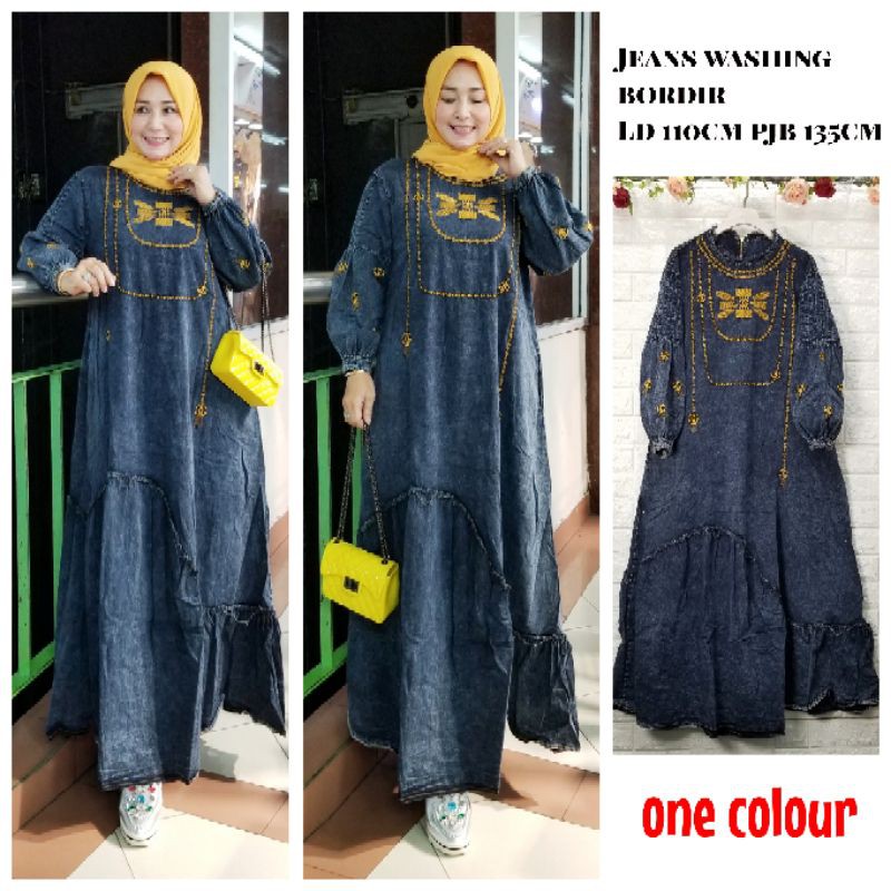 Gamis jeans wanita bordir