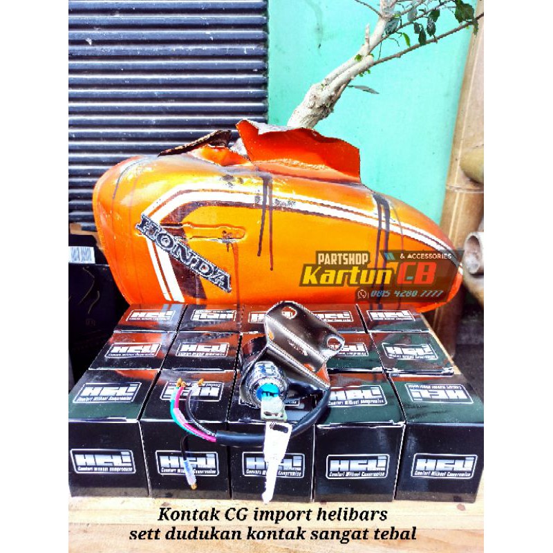 Kontak CG/CB 200 twin kontak CG CB import kabel 4 anak kunci logam logo honda-Kontak heli+dudukan