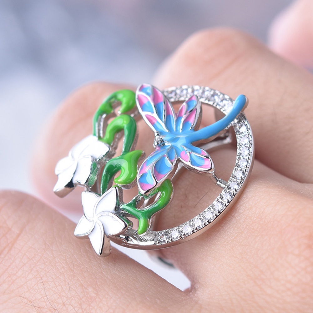 Hu Hu Hu Hu Hu Alat Bantu Pasang Kacamata♡ Set Kalung + Anting + Cincin Motif Capung Aksen Berlian Imitasi Untuk Perhiasan Wanita