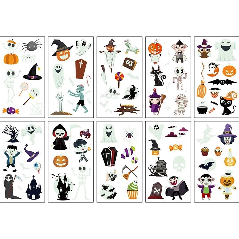 10 Pcs Temporary Tattoo Glow In The Dark Halloween Day 10Pcs Temporer Tato Kid Tatto Anak