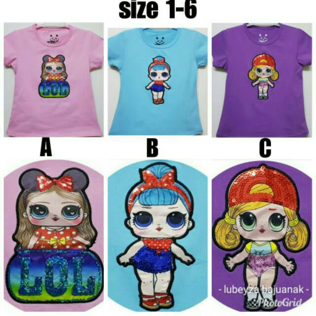 Kaos Anak Perempuan Karakter Lol Manik Manik Payet 1-6Tahun
