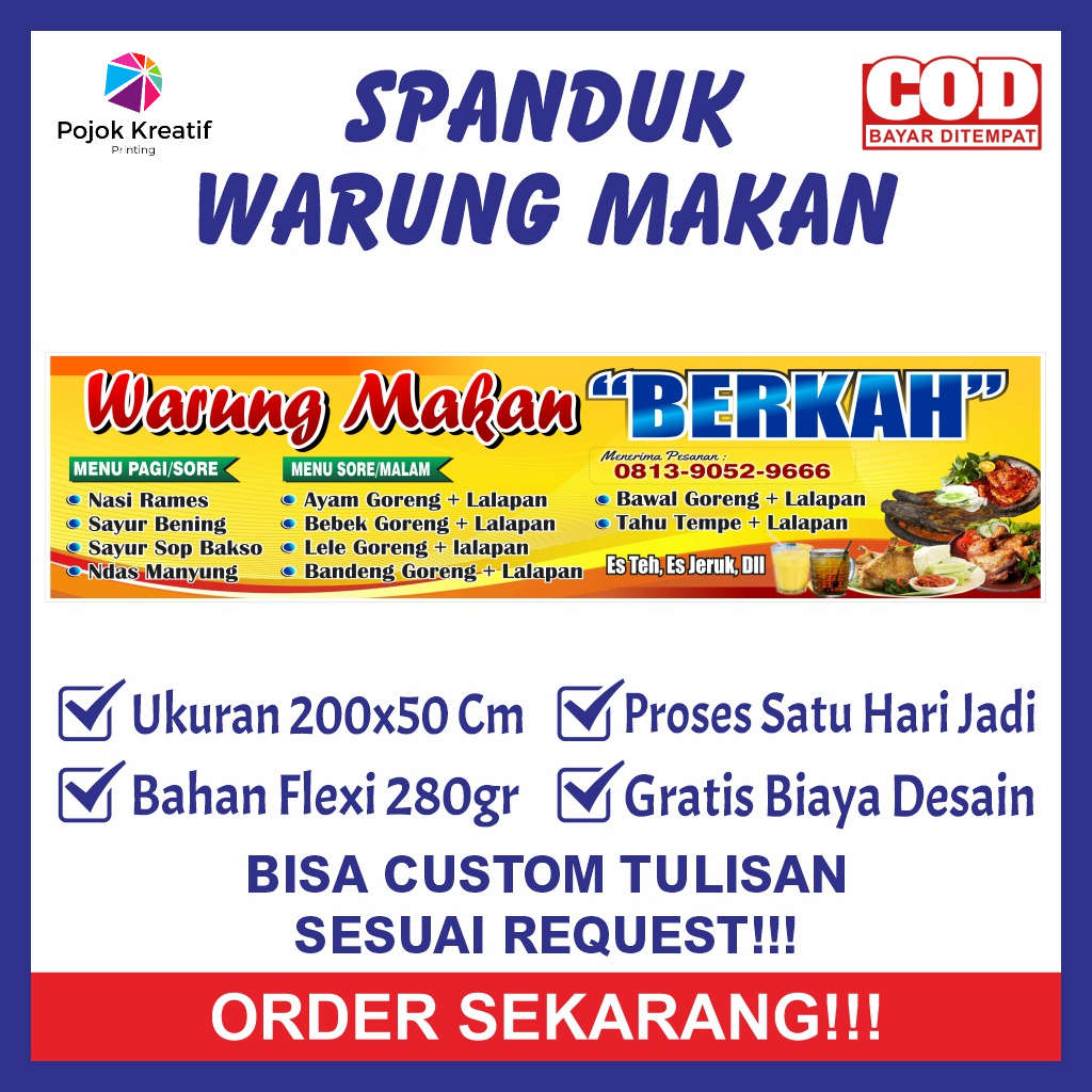Spanduk Sepanduk Banner Bener Baner Backdrop Warung Warteg Makanan Nasi Goreng Mie Mi Goreng Sate Ka