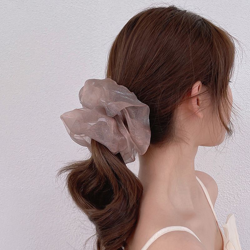 AC047 Ikat Rambut Scrunchies Cepol Satin Transparan Hologram Besar Gaya Korea