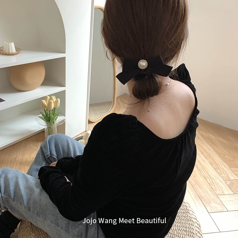 IKAT RAMBUT DOUBLE KARET ELASTIS KOREA PITA AKSESORIS WANITA FRENCH RETRO VINTAGE STYLE / KOREAN ELEGANT PONYTAIL HIGH END RUBBER BAND HAIR ELASTICS TIES RIBBON PEARL ACCESSORIES