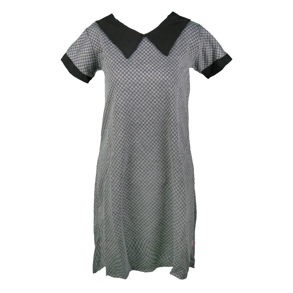 DS-07 (M) dress kerah wanita import korea simple gray pattern