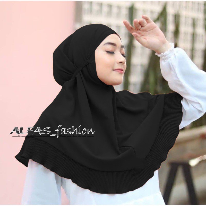 (BISA COD) Bergo Shiren Rempel Plisket / Bergo Tali Maryam Plisket Diamond Premium-B.RMPL PLSKT hitam