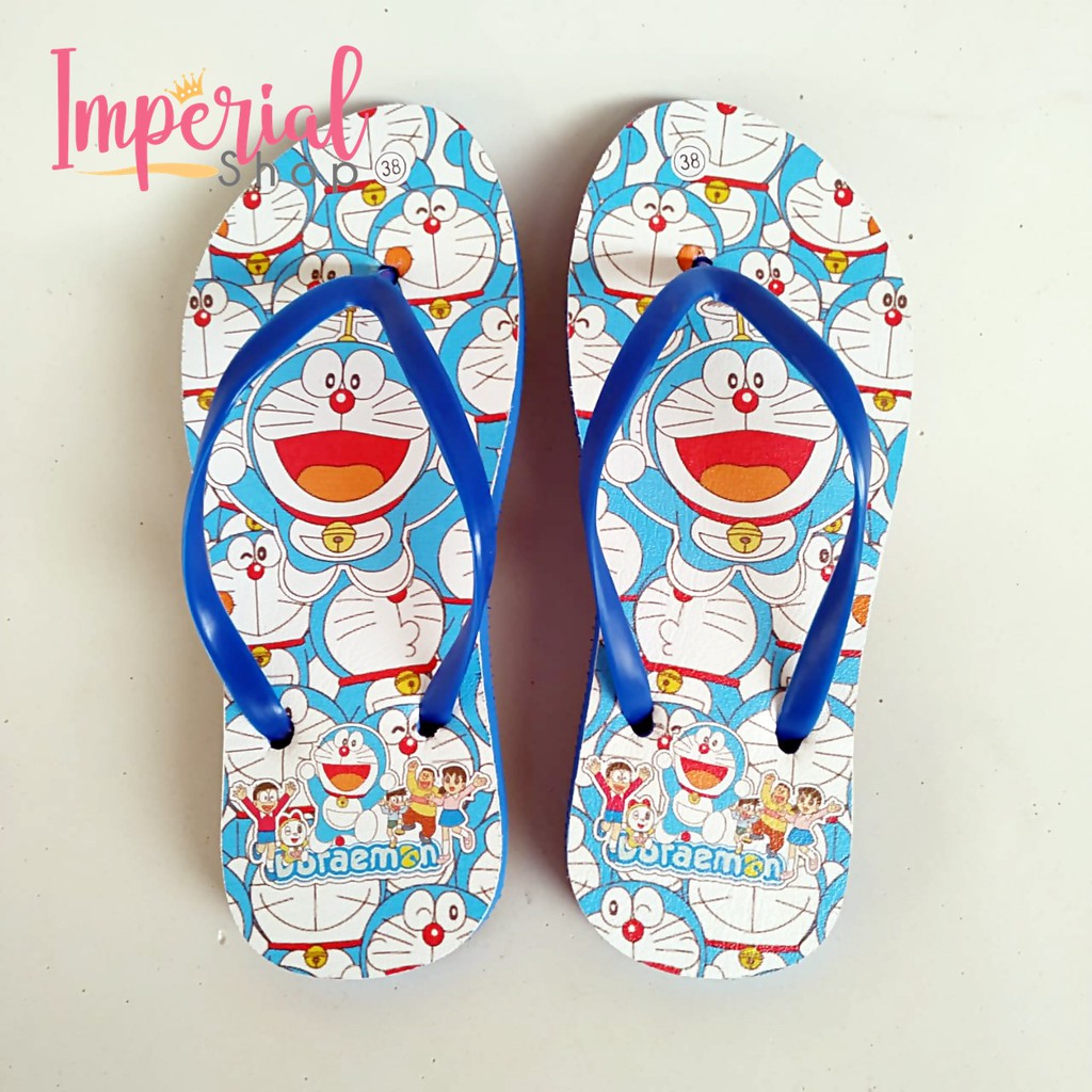 Sandal Jepit Wanita Karakter Kartun Doraemon Teplek Kost Capit Kkn