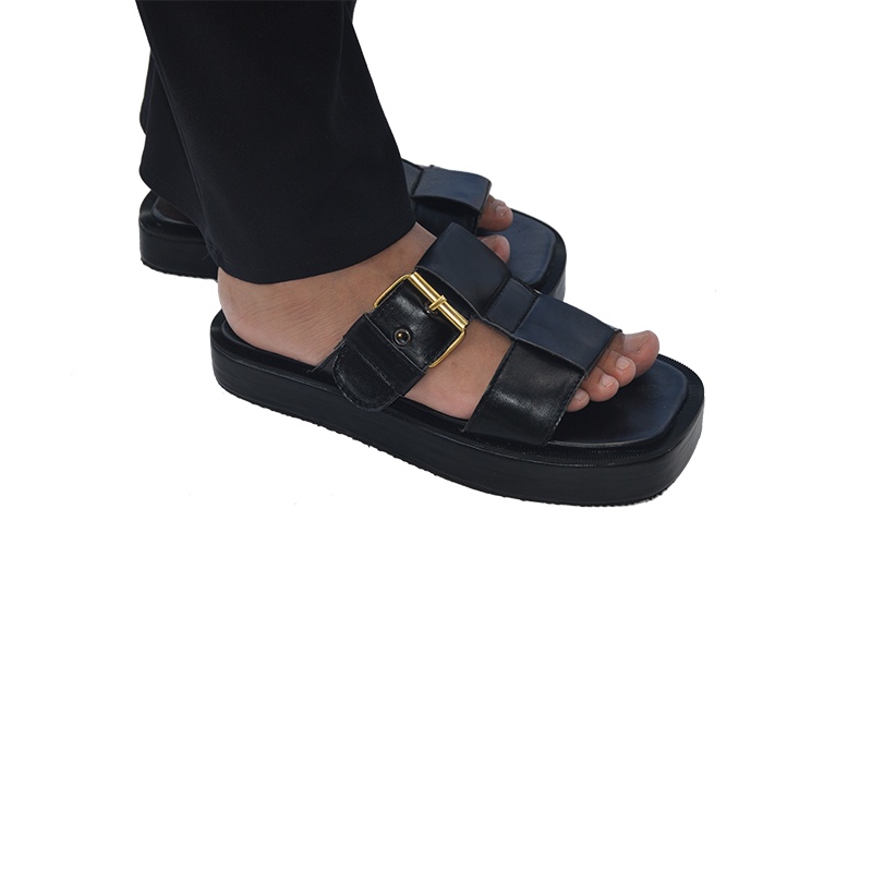 THREE BOX - Sandal Platform Slide Wanita Medium Jumbo - RHEA BLACK