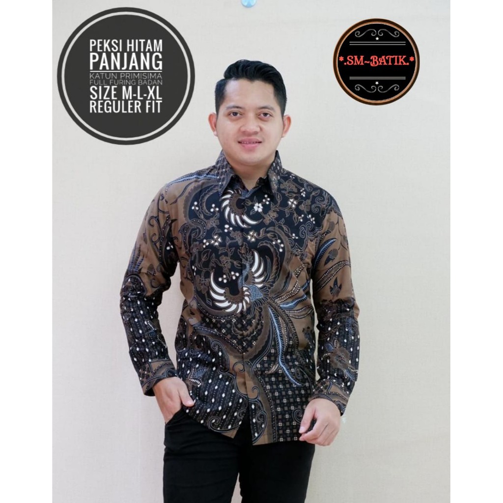 PEKSI HITAM Kemeja Baju Batik Seragam Pria Lengan Panjang PREMIUM MODERN LAPIS FULL FURING SM