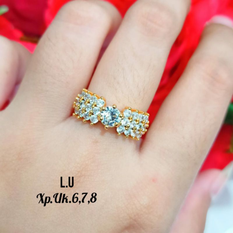 Cincin permata zircon tengah permata 1 Gold&amp;Silver,tidak karat *COD*