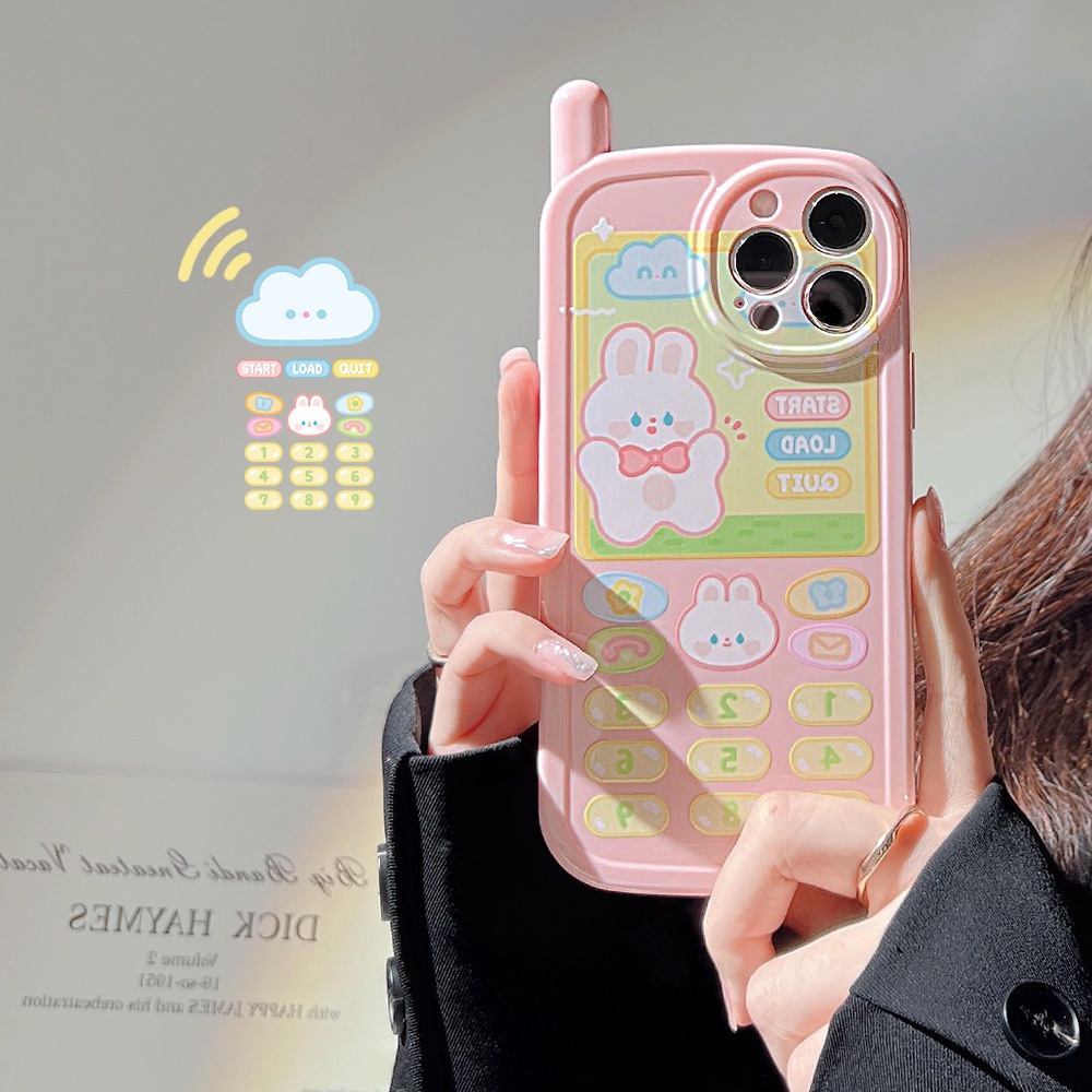 IPHONE Pink Rabbit Vintage Ponsel Berbentuk Perlindungan Penuh Lembut Casing Ponsel Cover Untuk Iphone11 12 13 14 PLUS PRO MAX Musim Panas Pelindung