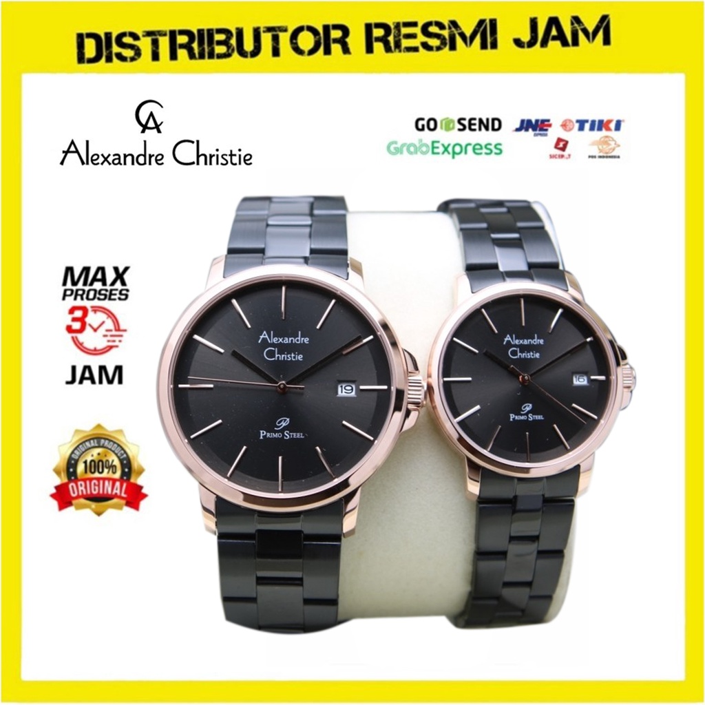 Jam Tangan Couple Alexandre Christie AC1032 AC 1032 Rosegold Black