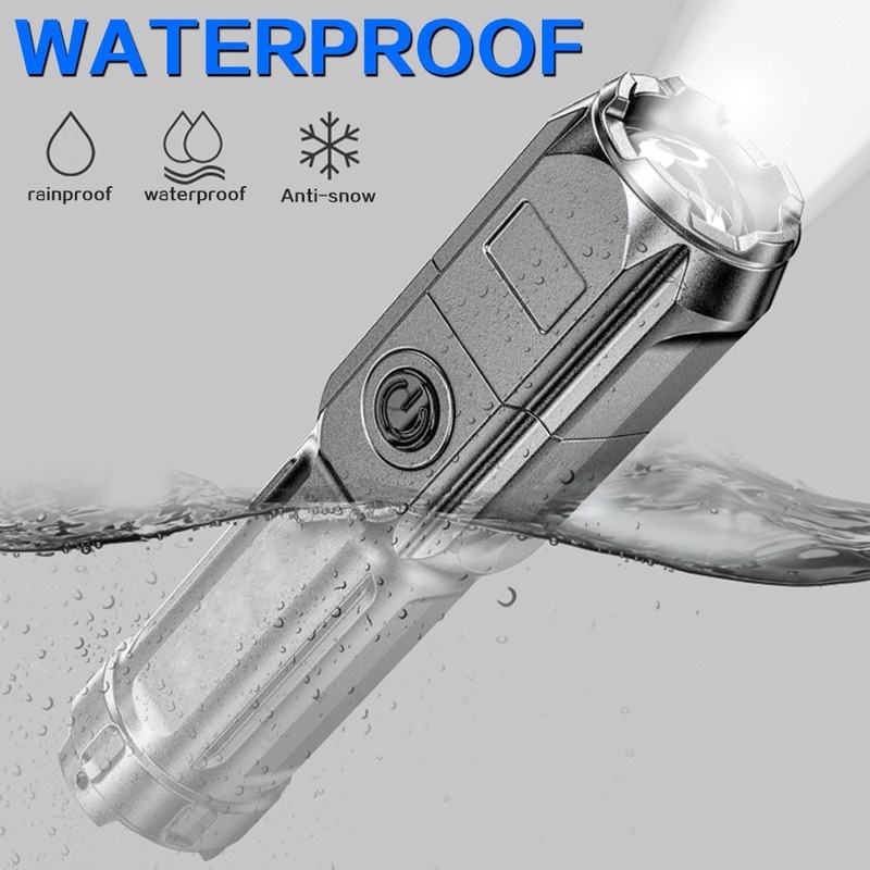 Lampu Senter Led T6 USB Rechargeable Super Terang Zoomable Untuk Camping / Hiking / Memancing / Outdoor