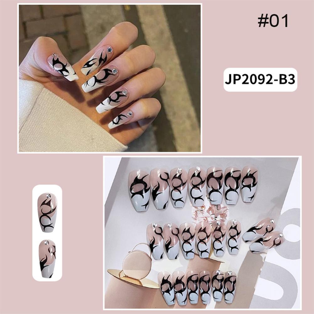 Timekey 24pcs / set Stiker Kuku Palsu Panjang Bisa Dilepas Untuk Manicure / Nail Art A7K6