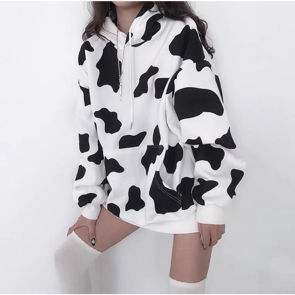 SWEATER HOODIE WANITA - COW PULL PRINT HOODIE SWEATER OVERSIZE - HOODIE