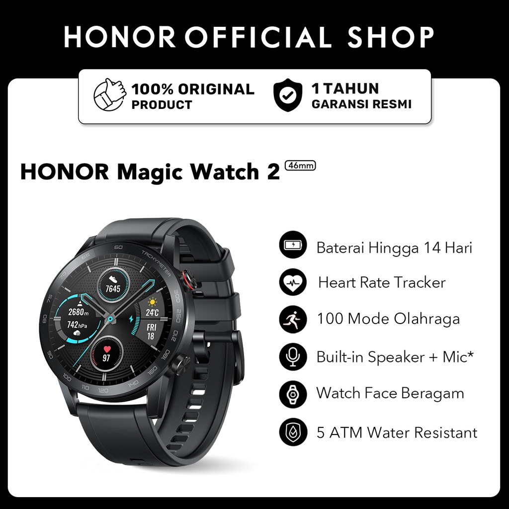 [FREE SCREEN PROTECTOR] HONOR Magic Watch 2 46 46mm Smart Watch SpO2 Bluetooth 5.1 Smartwatch Blood Oxygen 14 Days Waterproof MagicWatch 2 - Black-1