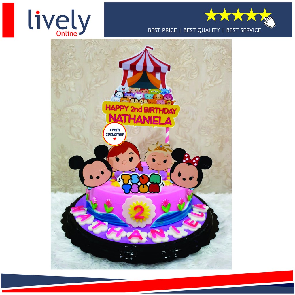 CUSTOM NAMA CAKE TOPPER KARAKTER TSUM TSUM 01 HIASAN KUE HBD HAPPY BIRTHDAY