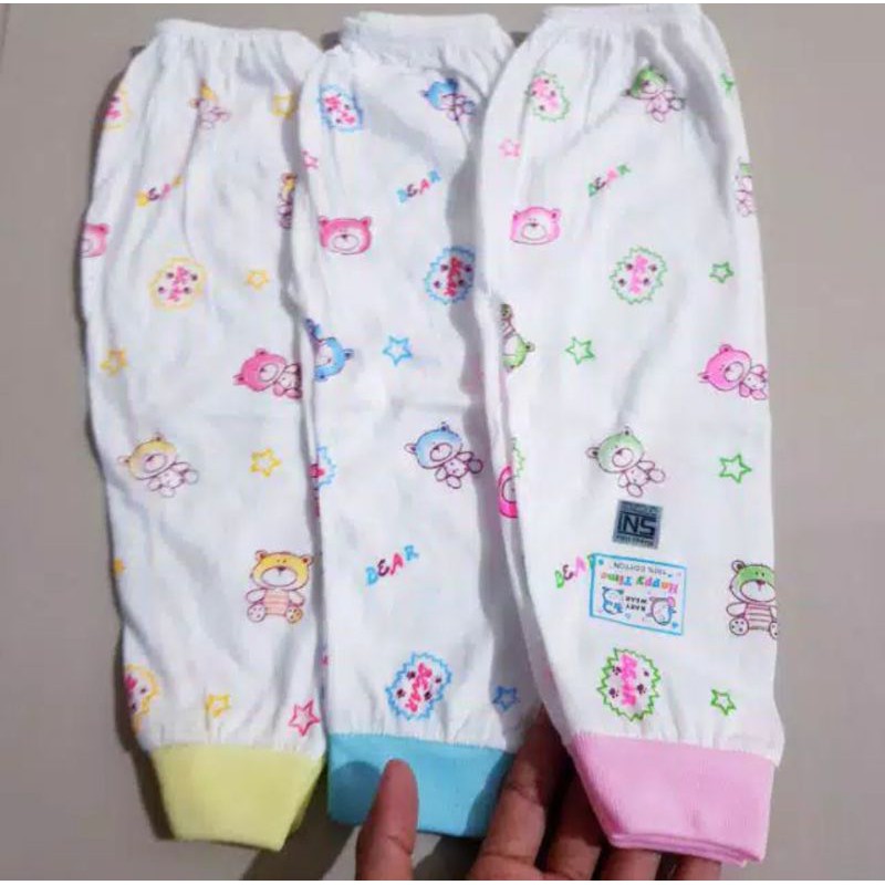 3pcs _celana panjang bayi happy Time Putih buka kaki tutup kaki / Sunjoly pth /c.pj.happy time print