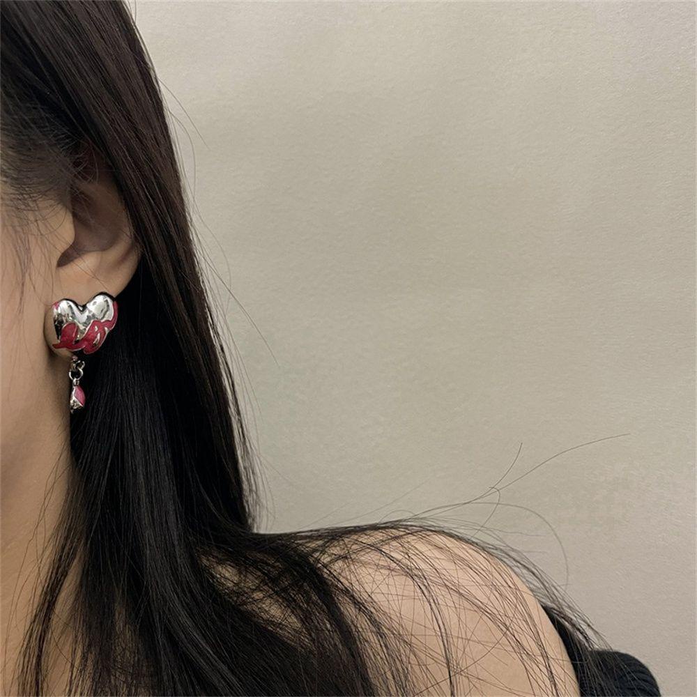 Mxbeauty Anting Hati Elegan Besar Pink Liontin Rumbai Peach Anting Gaya Korea