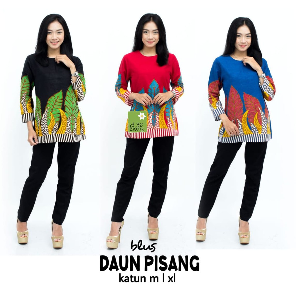 Blus Daun Pisang Batik Atasan Blouse Batik Warna Modern Casual Kerja Seragam Kantor Muslim