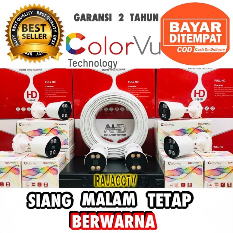 PAKET CCTV COLORVU SIANG MALAM BERWARNA 8 CHANNEL 6 CAMERA 5MP 1080P TURBO HD IC SONY AUSIO SERIES