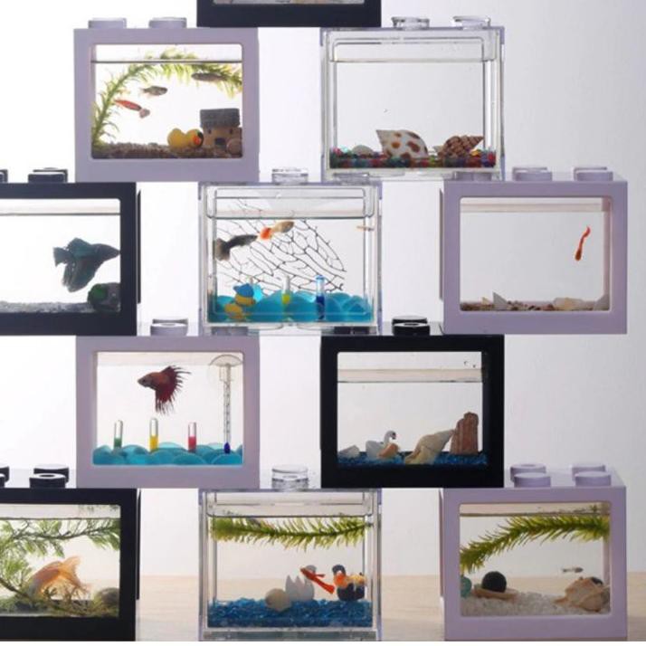 TERLARIS..  Aquarium Mini Lego Block Black1A Akuarium Ikan Hias Cupang  ,,,,