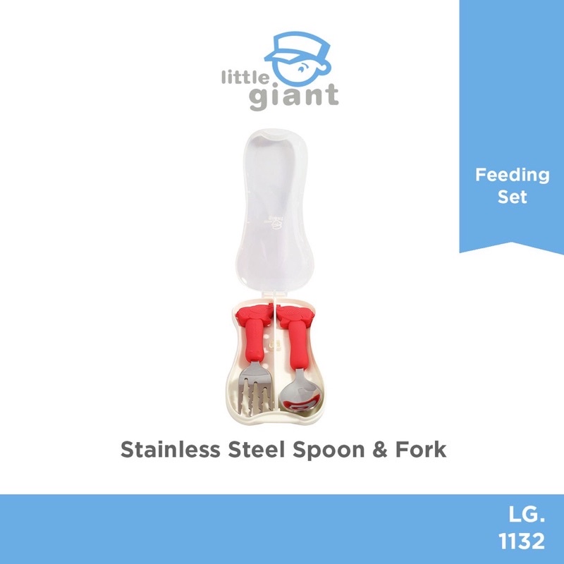 Little Giant Stainless Steel Spoon &amp; Fork With Box LG1132 - Sendok Makan Bayi