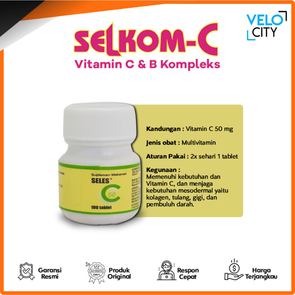 Selkom C I Seles C I Vitamin C 25Gr Kemasan Botol Isi 100pcs