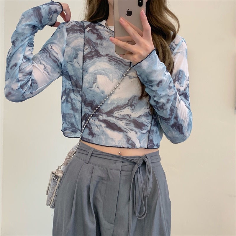 KOREAN LENGAN PANJANG TRANSPARAN LONG SLEEVE TULLE BLOUSE