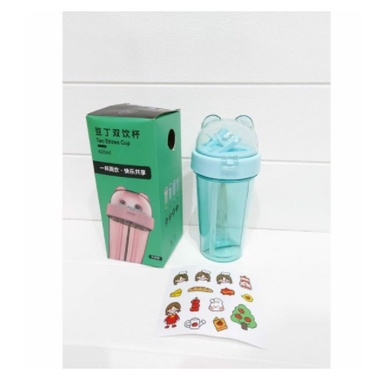 Duet Couple Bottle Travel 420ML Botol Minum Duet Use Bottle Dua Sisi Sedotan FREE STIKER &amp; PACKING BUBBLE